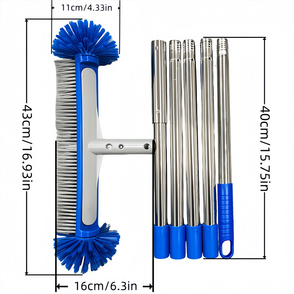 Swimming Pool Brush Head with Round Ends Heavy Duty Aluminum Back Head for Cleaning Walls Tiles Floors