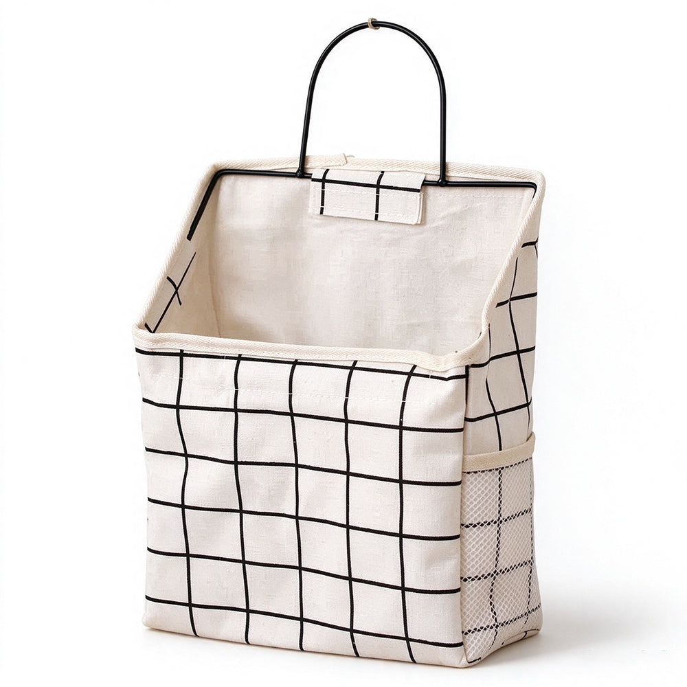 2 Pack Fabric Wall Hanging Storage Bags with Iron Hooks and Mesh Pockets