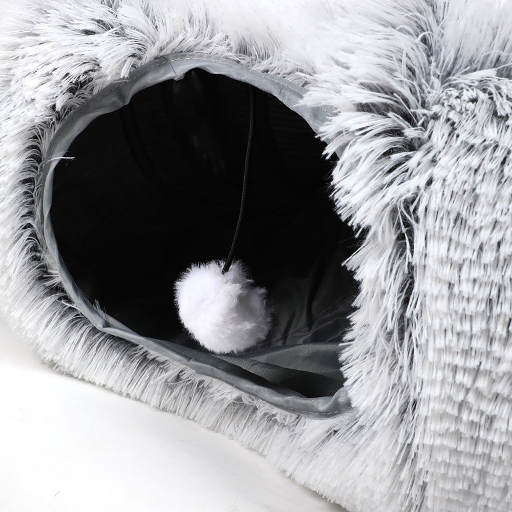 Winter Plush Cat Tunnel with Cat Bed