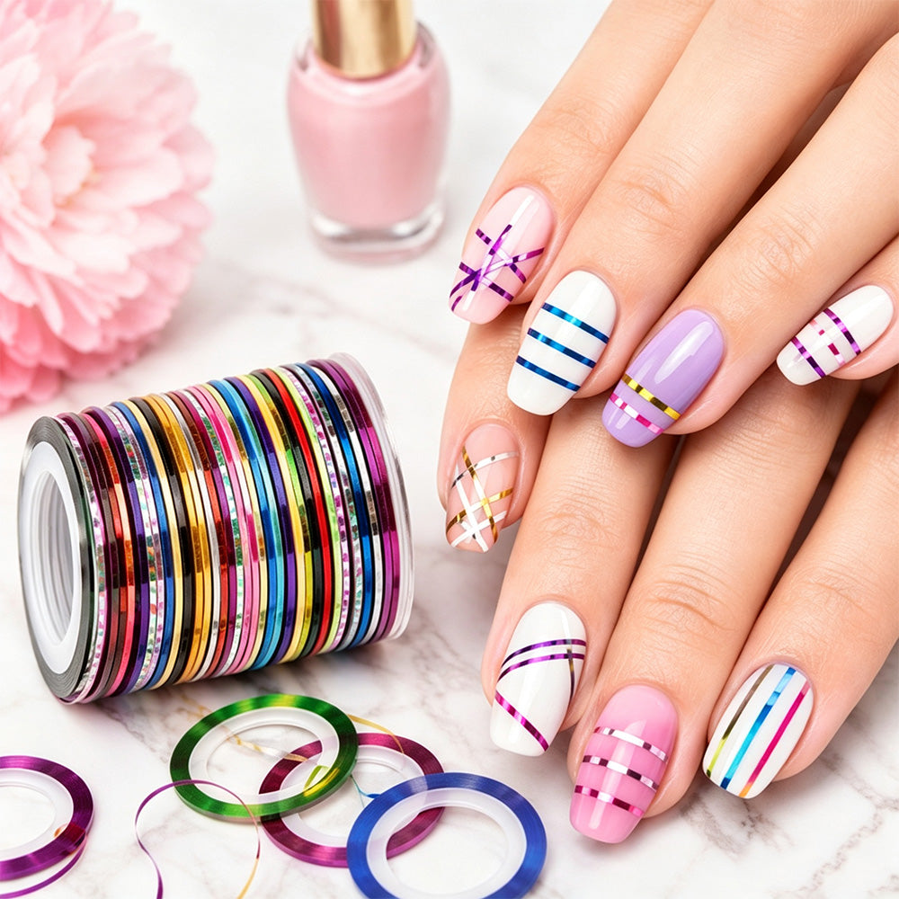 30 Rolls Nail Striping Tape for DIY Nail Decor Nail Art Lines for Home and Salon