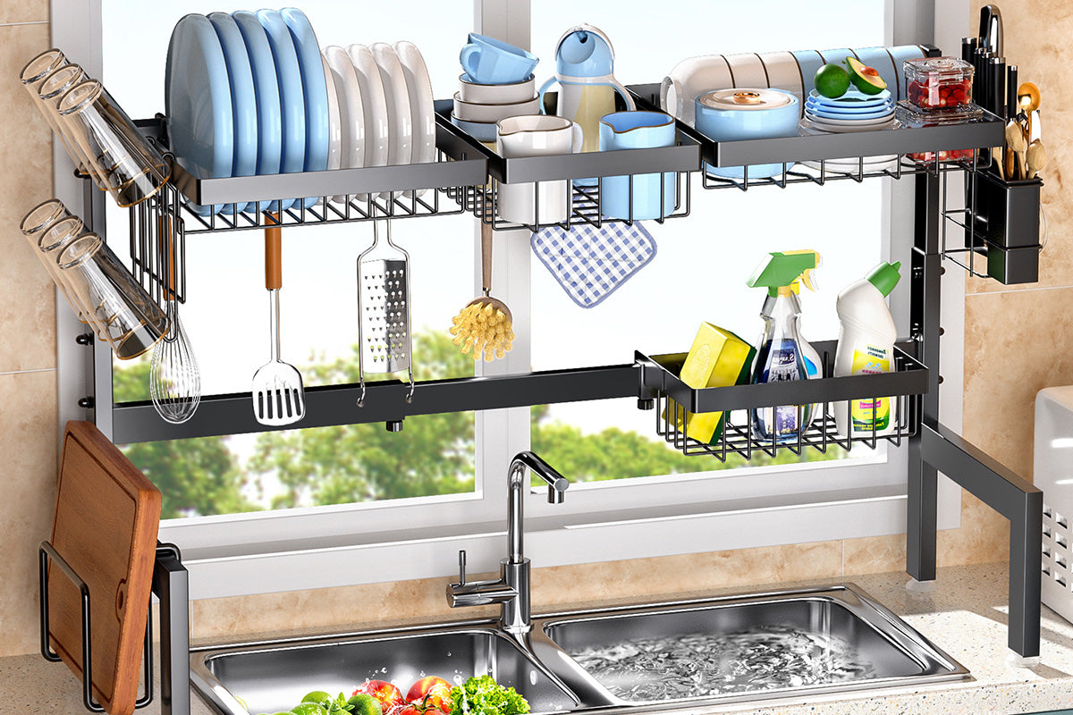 Adjustable Over The Sink Dish Drying Rack Kitchen Countertop Organizer
