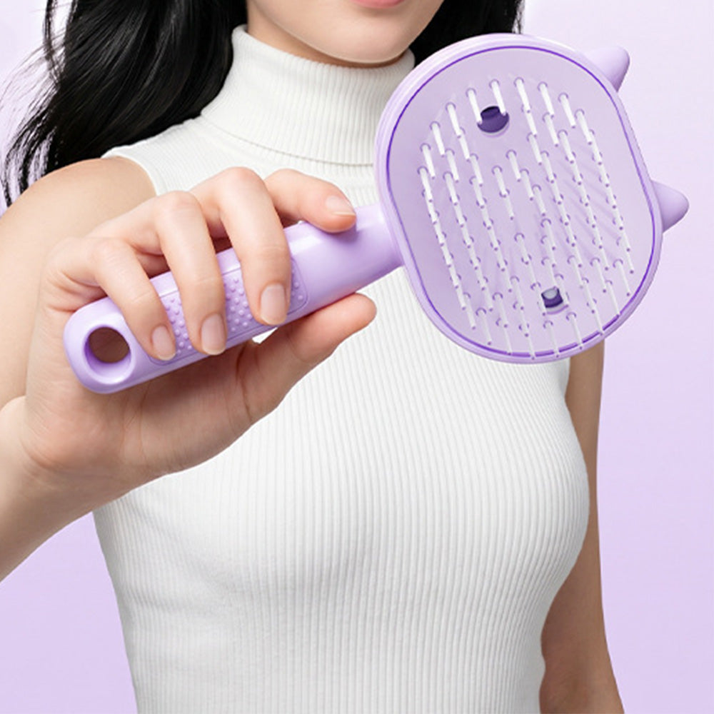 Electric Spray Hair Brush with Cat Ear Design and One Click Cleaning