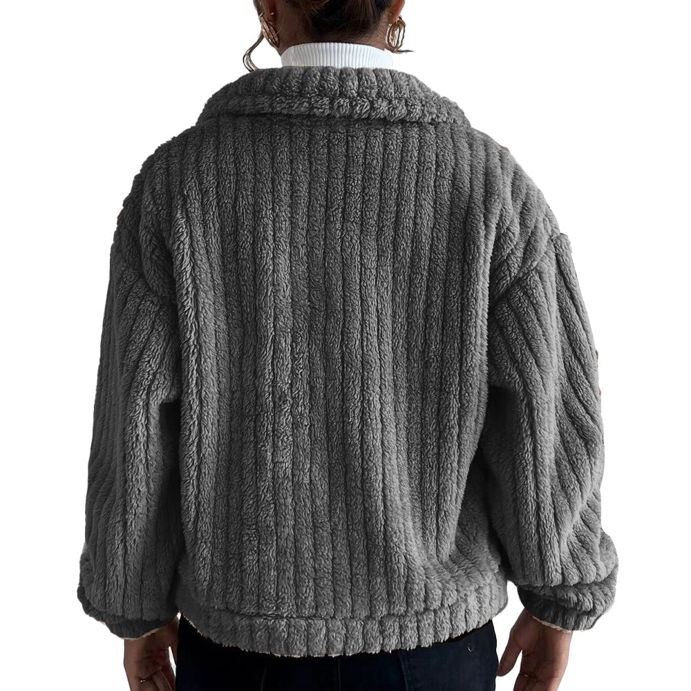 Women Winter Long Sleeve Fleece Jacket Cropped Coats Outerwear
