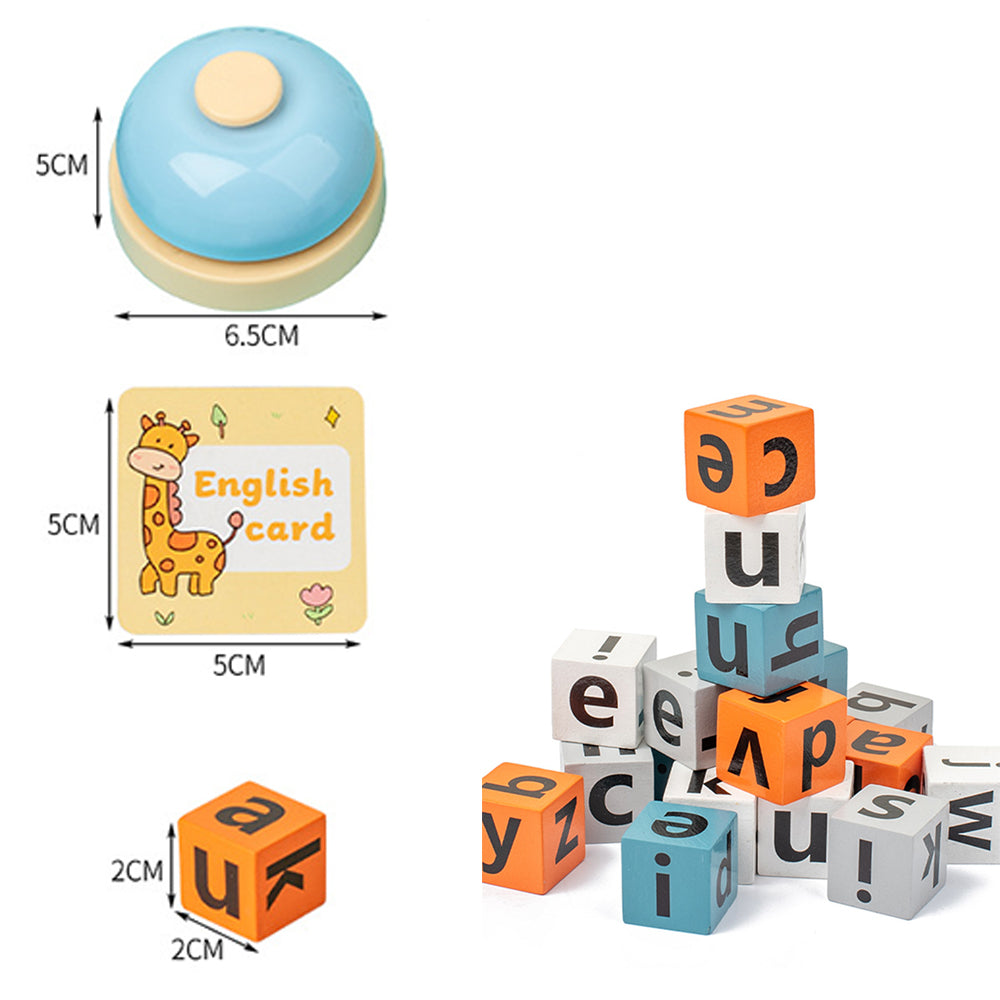 Wooden English Spelling Game with Word Battle Cards and Bell