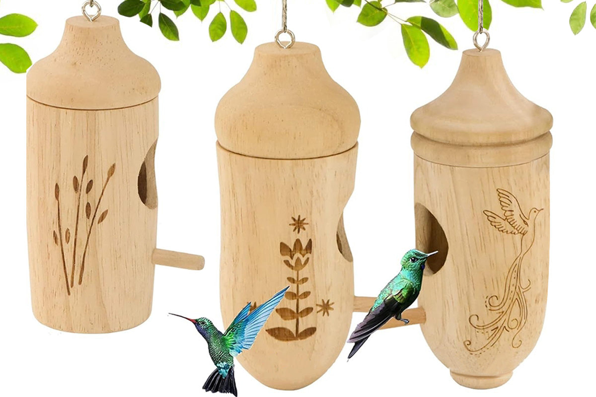 3PCS Hummingbird House Wooden Bird Houses For Outside Hanging Decor