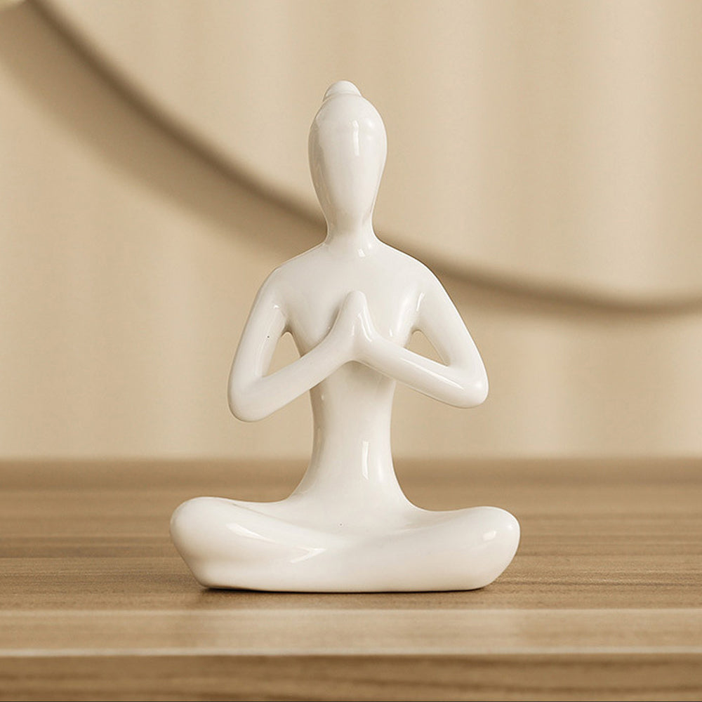 White Ceramic Yoga Pose Statue Sculpture-Prayer
