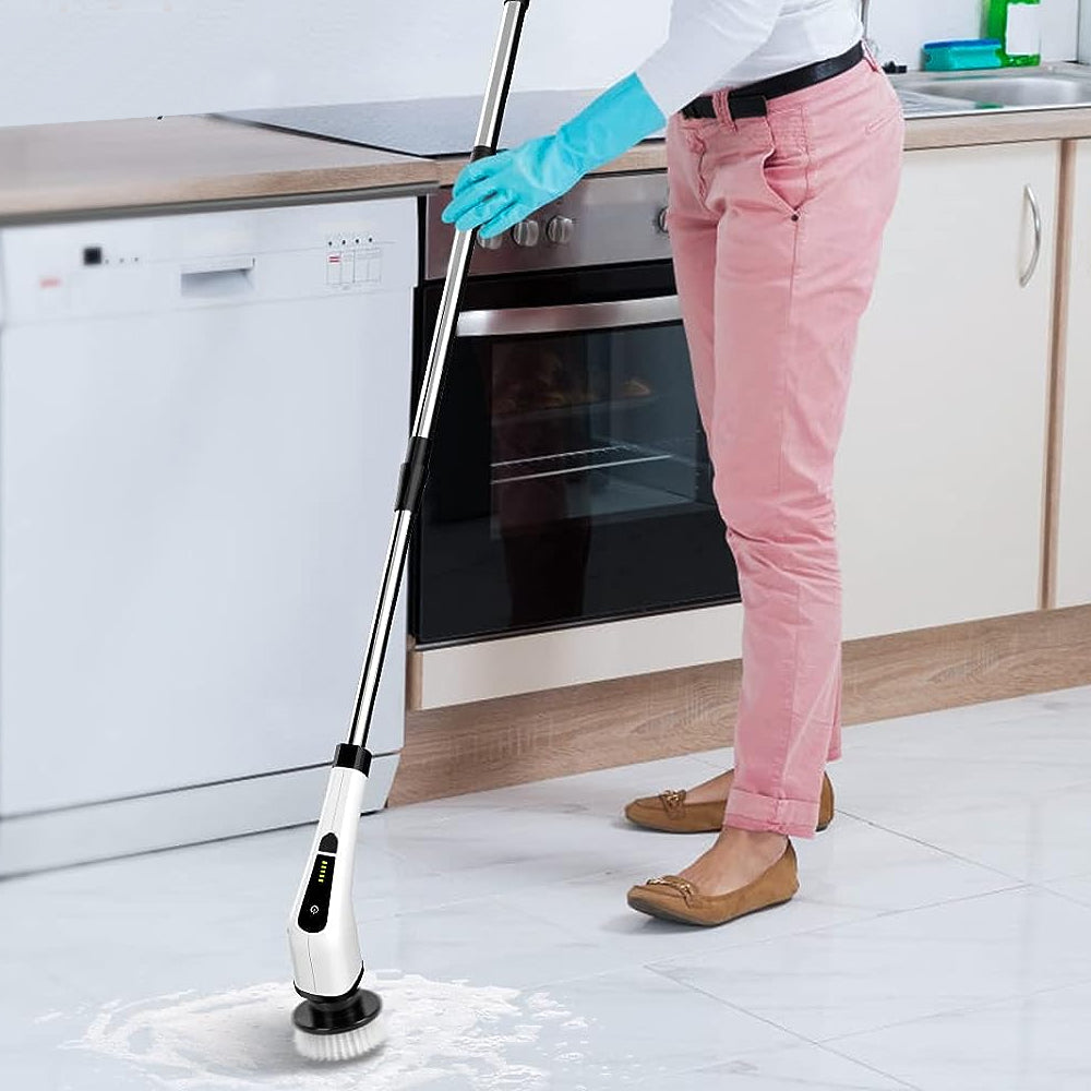 Electric Multifunctional Scrubber with 9 Replaceable Brush Heads and Adjustable Extension Handle