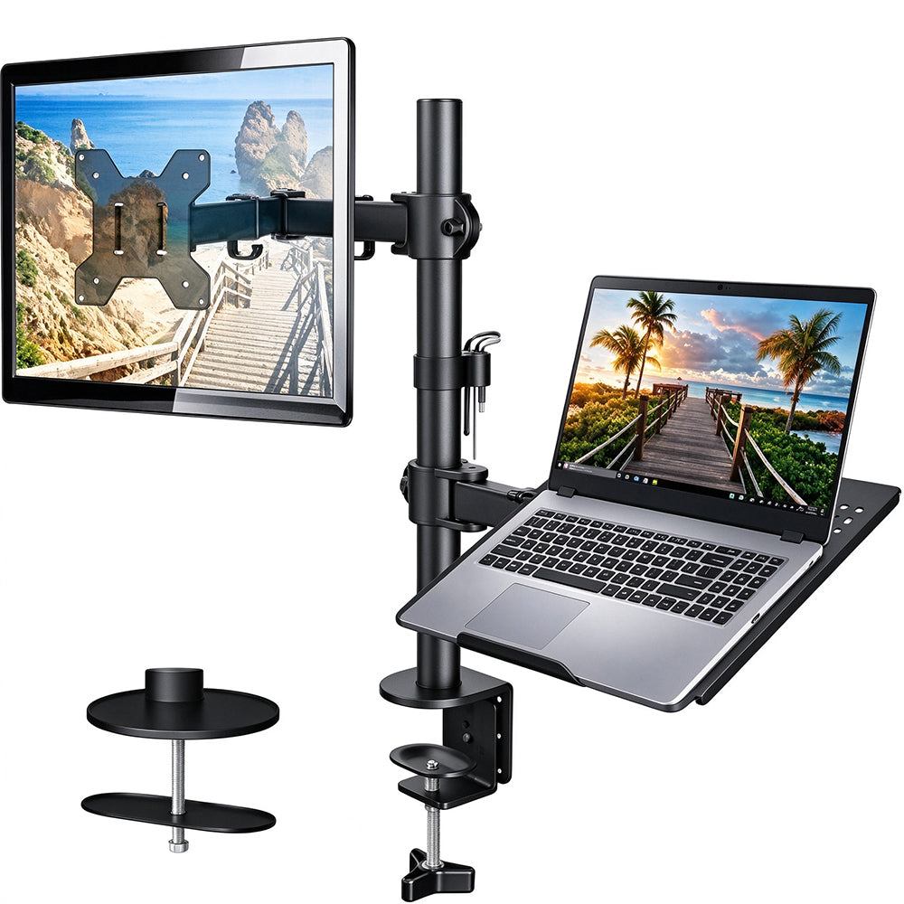Dual Screen Laptop and Monitor Stand with Adjustable Independent Arms