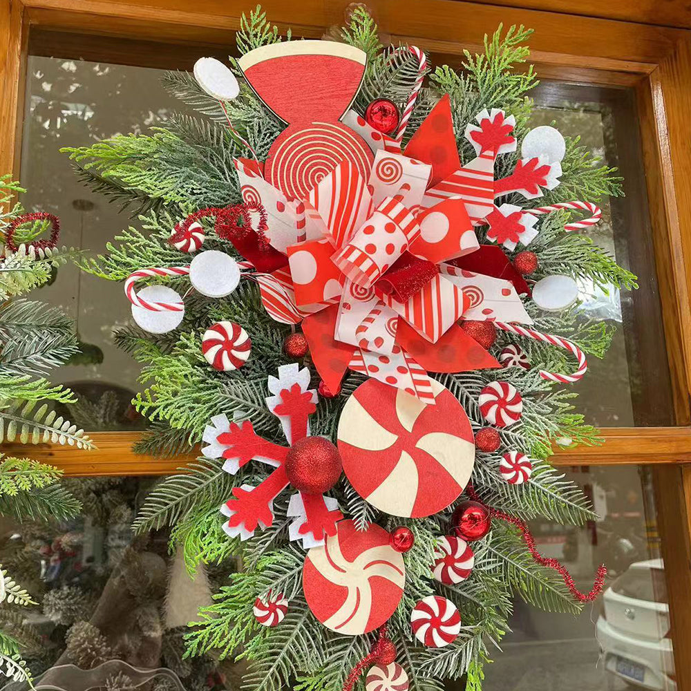 2Pcs 30x6x50cm Christmas Wreath Candy Cane Ornament Hanging Xmas Door Wall Decor