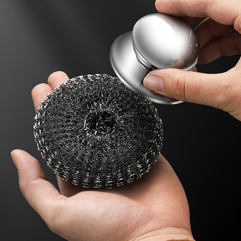 Steel Wool Cleaning Brush with Handle and 5 Replacement Heads for Kitchen