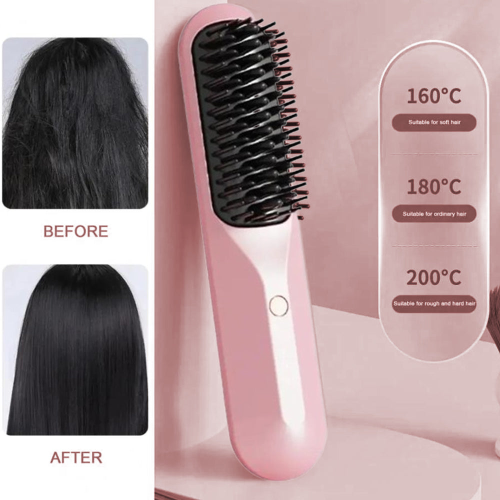Portable Cordless Negative Ion Heating Hair Straightening Brush