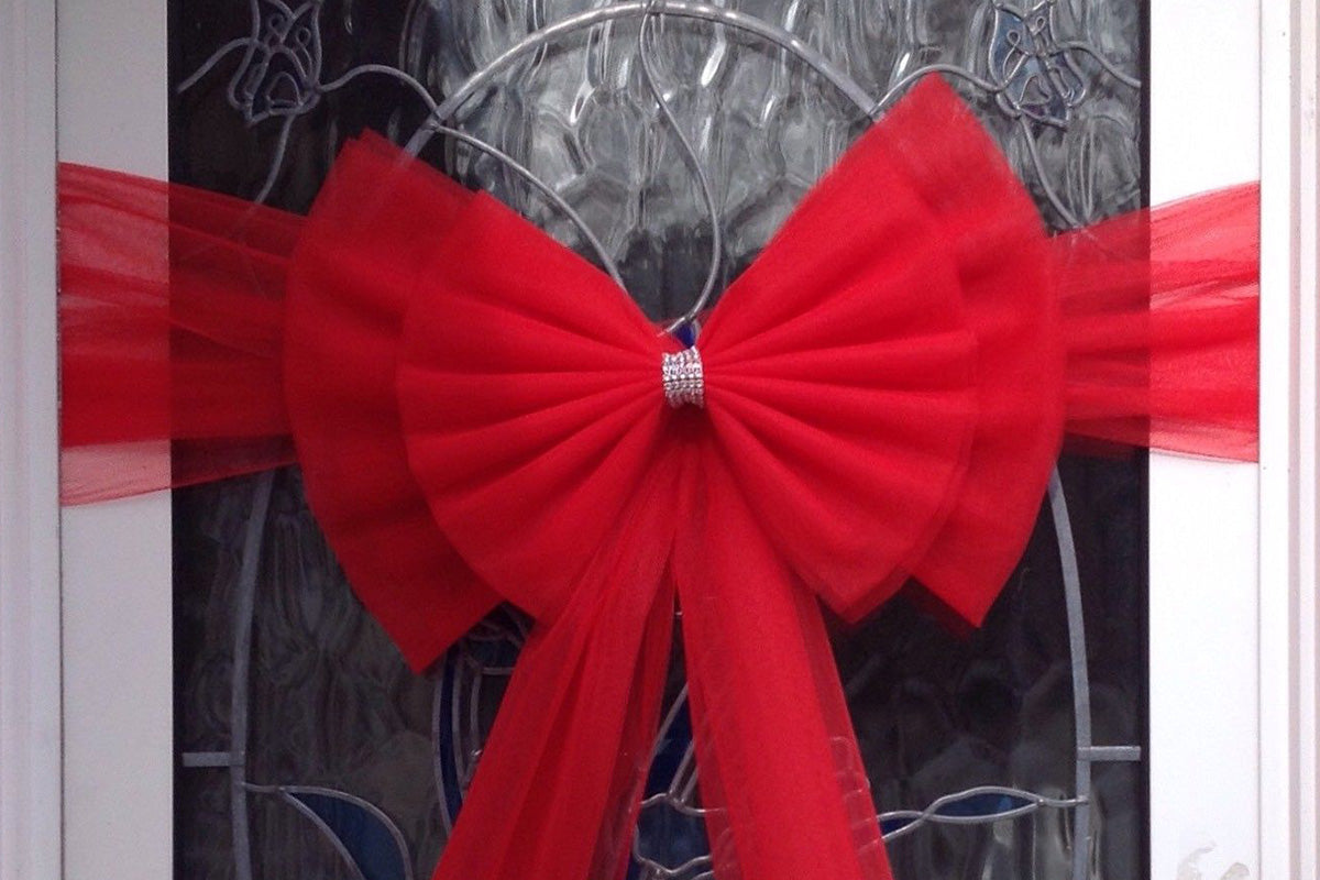 Organza Red Bows Christmas Wall Decorations for Door Fireplace Stairs Xmas Tree