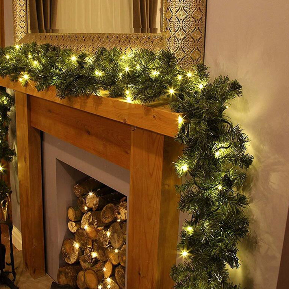 Christmas Pine Garland String Light LED Lighted Garland Artificial Pine Rattan Stairs Fireplace Decor Xmas Decoration