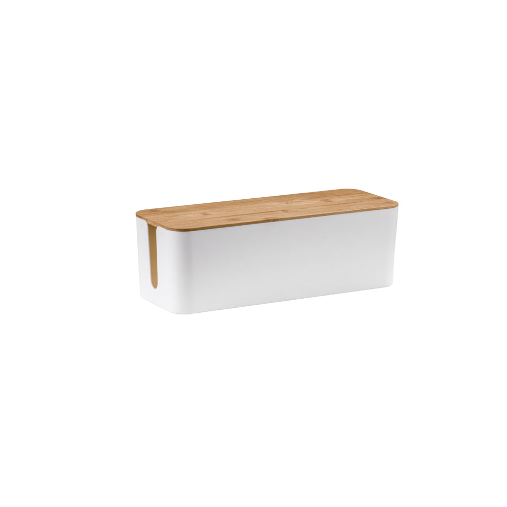 Bamboo Lid Cable Management Storage Box for Home and Office