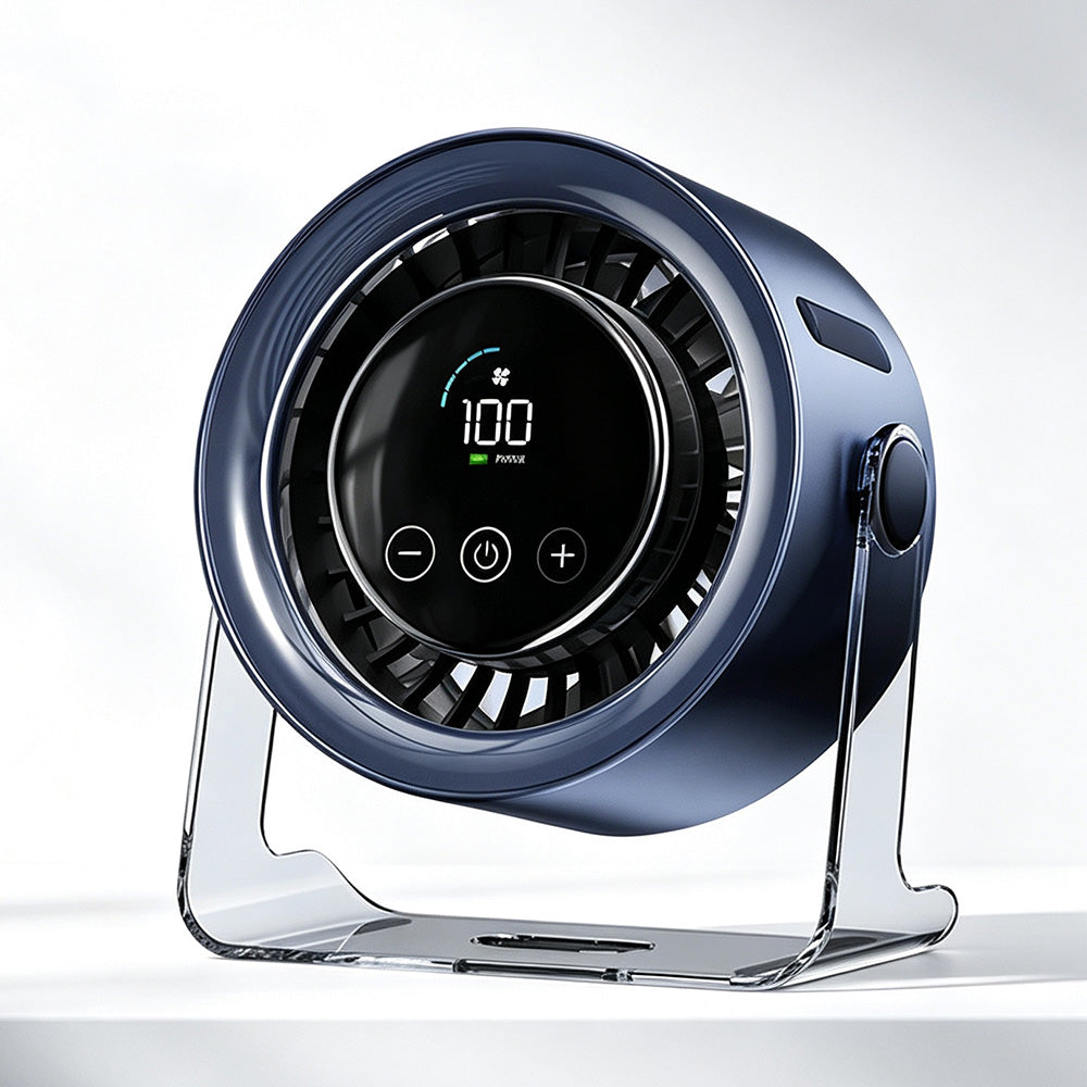 USB Rechargeable Desk Fan with 100 Speeds Display and 120 Degree Rotation