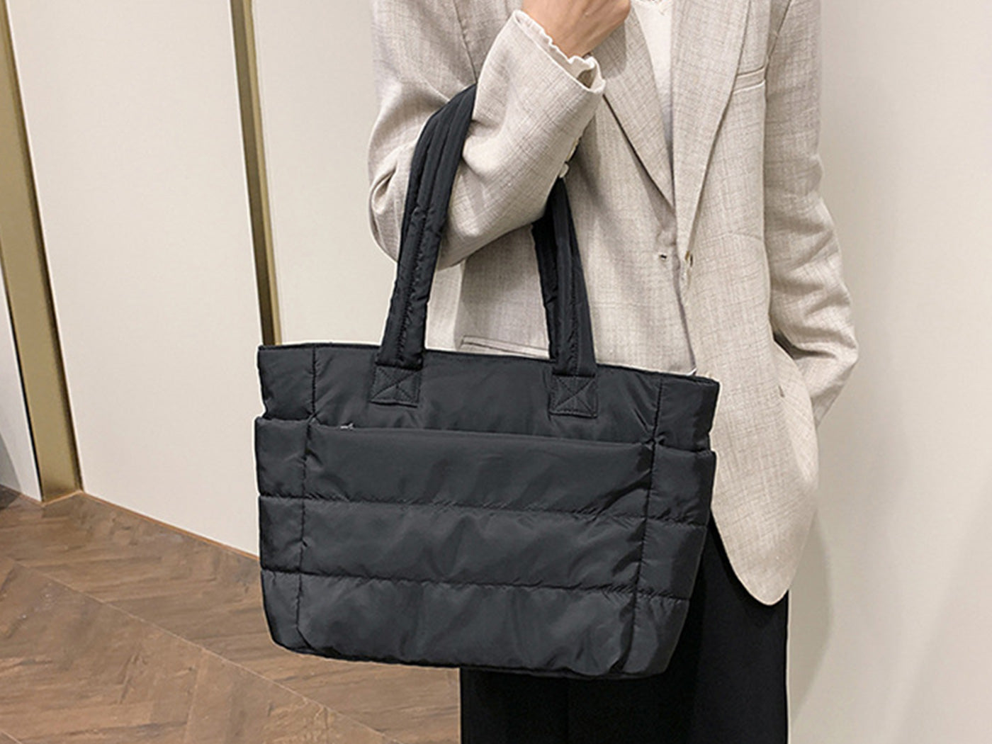 Women Quilted Tote Bag Shoulder Bag Lunch Bag