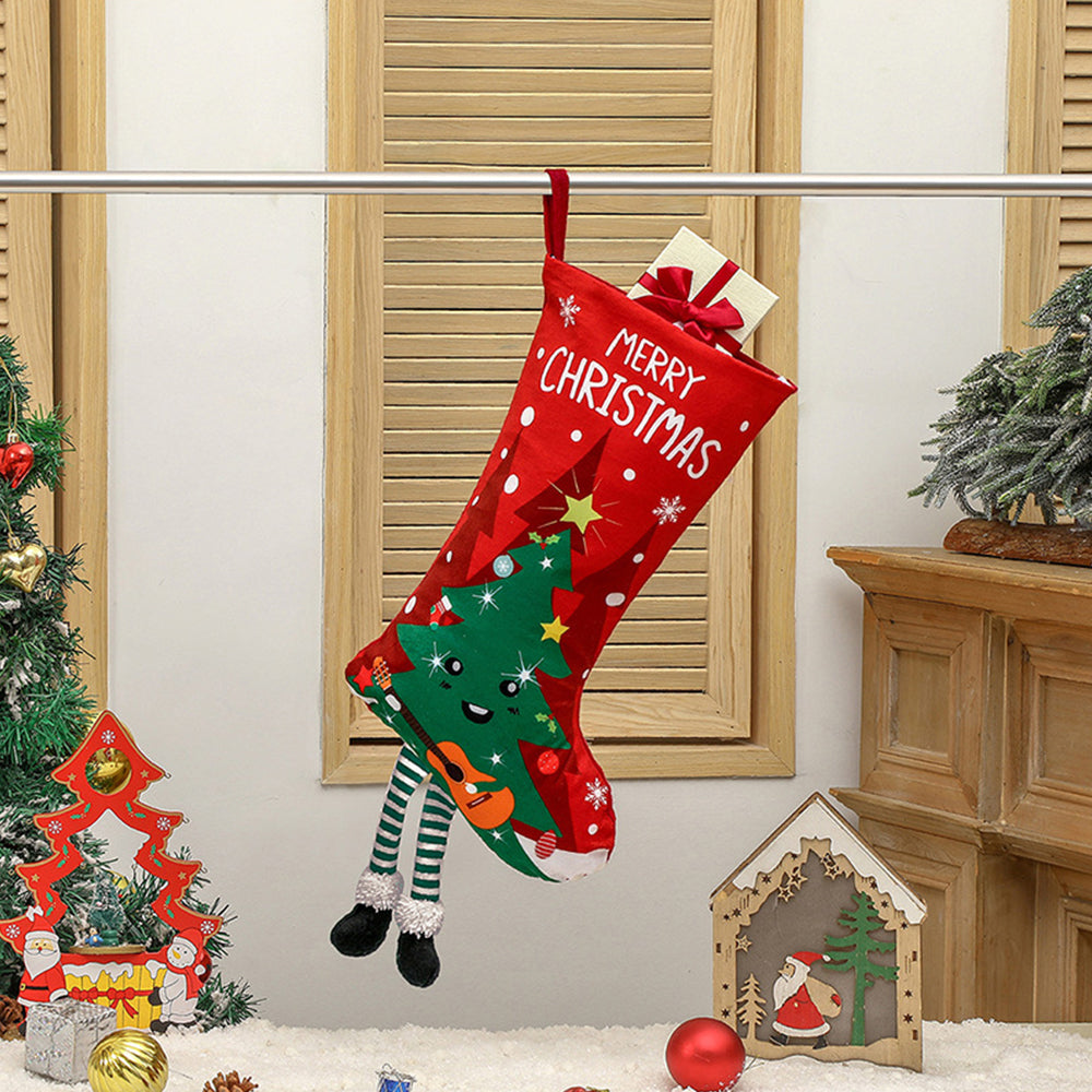 4Pcs Christmas Stocking Goodies Sock Xmas Wall Tree Party Hanging Candy Bag Decoration