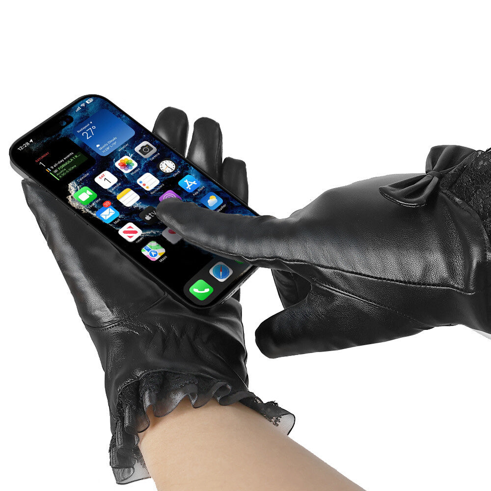 Womens Winter PU Leather Touchscreen Gloves Texting Warm Driving Gloves