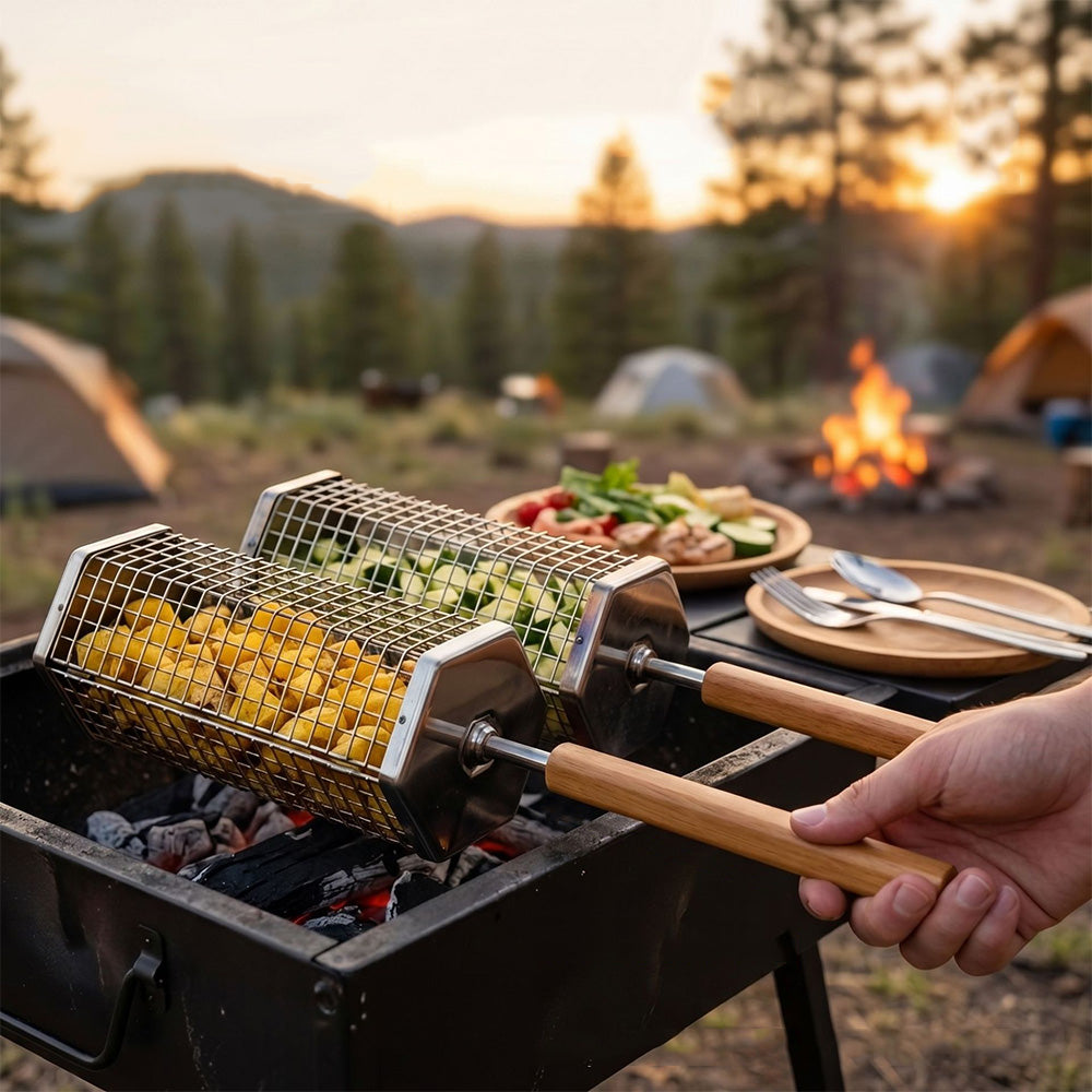 304 Stainless Steel Nesting BBQ Grill Basket Set for Outdoor Camping