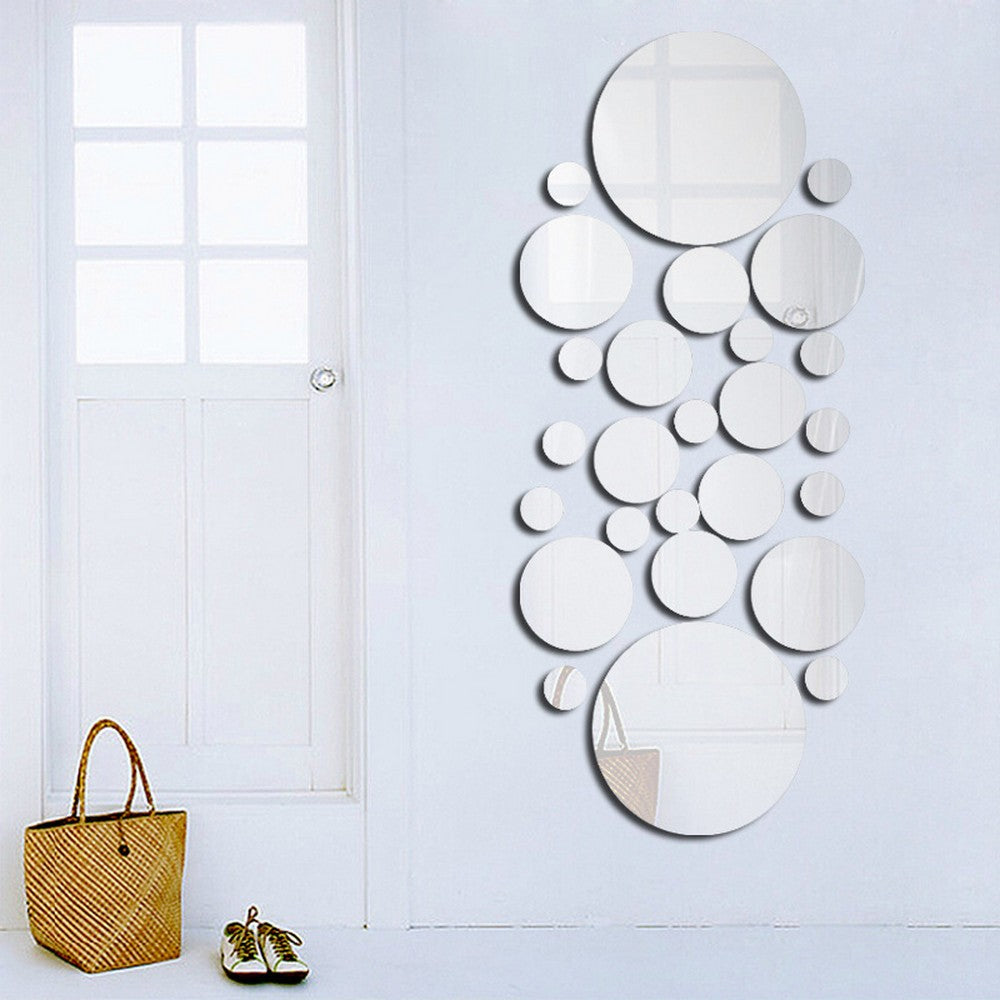 26Pcs Acrylic Round Mirror Wall Decor Stickers Removable Adhesive Wall Decals