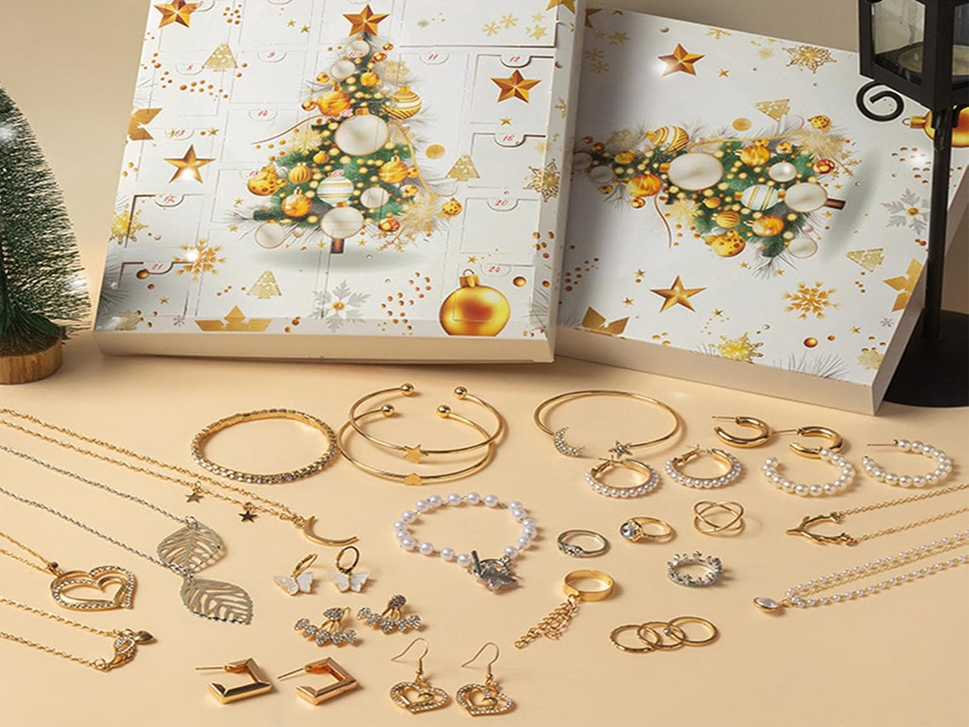24 Days Countdown Jewelry Christmas Advent Calendar Bracelets Necklaces Earings Kit