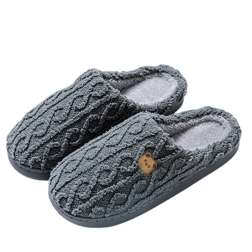 Winter Plush Slippers Soft Indoor Warm Slippers with Anti Slip Sole and Bear Design-Grey