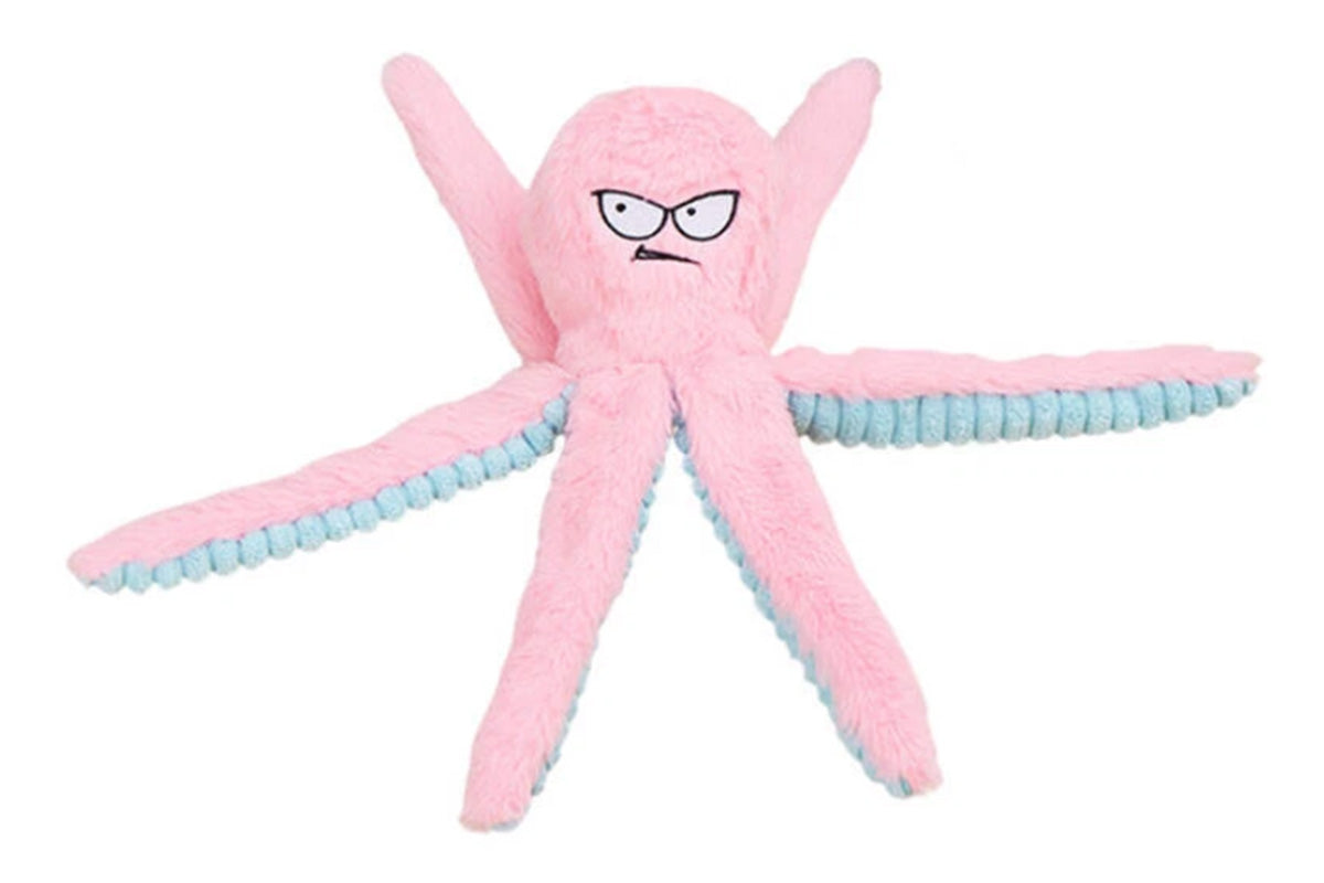 Interactive Plush Squeaky Dog Toy with Crinkle Tentacles for Medium & Large Dogs