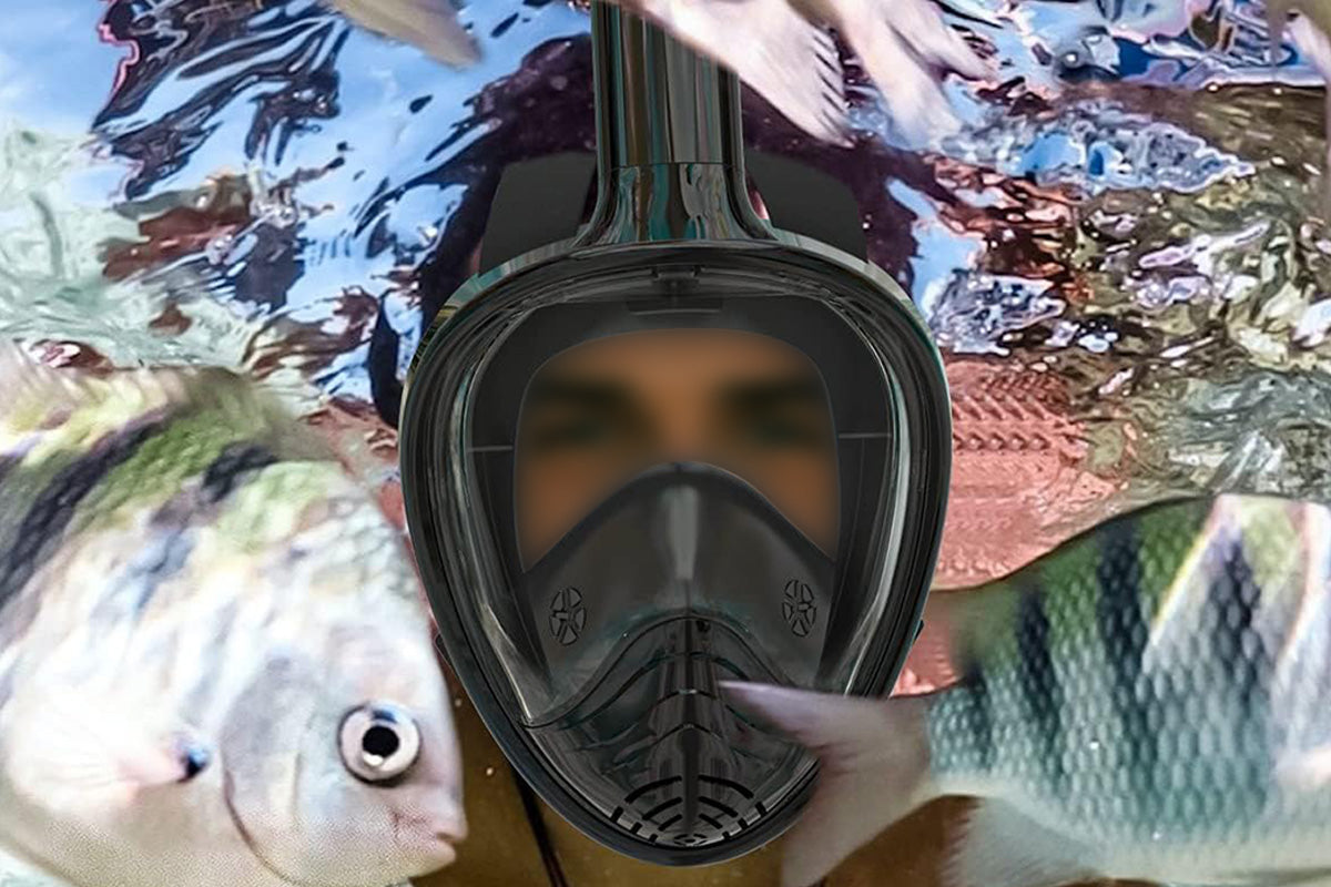 Full Face Snorkel Mask – 180 Degree Panoramic View Anti-Fog & Leak Proof-Black