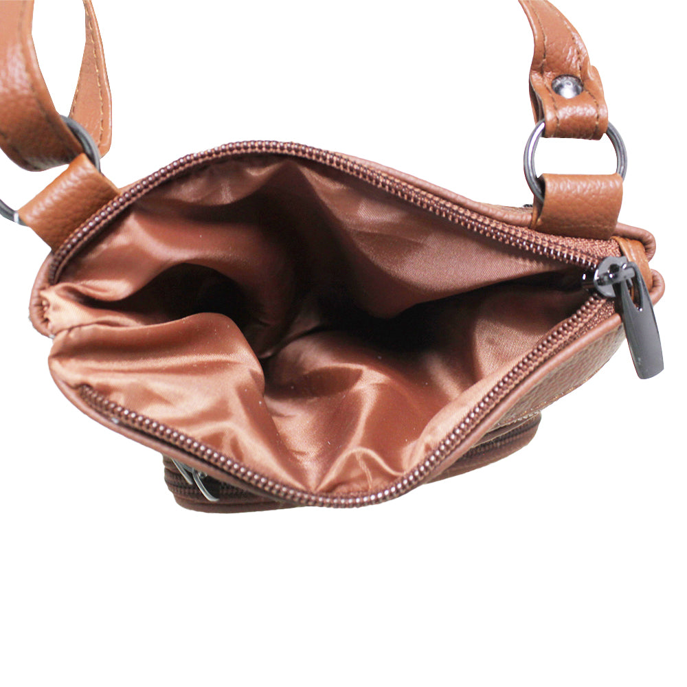 Womens Genuine Leather Multi-Pocket Crossbody Purse Bag