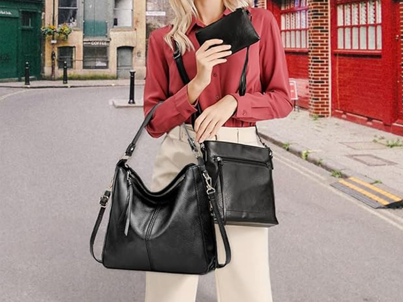 Leather Handbags Shoulder Bag and Purse Set for Women Gifts