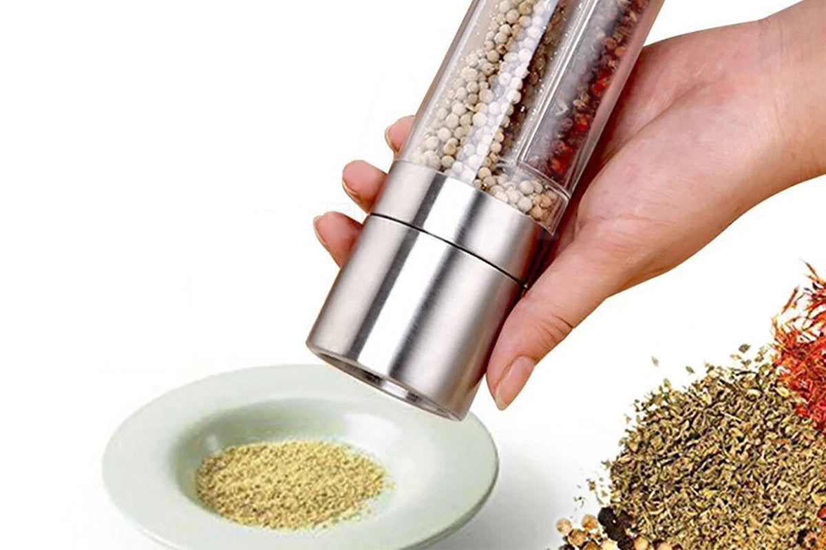 2 in 1 Stainless Steel Manual Salt and Pepper Grinder Adjustable Spice Mill for Kitchen