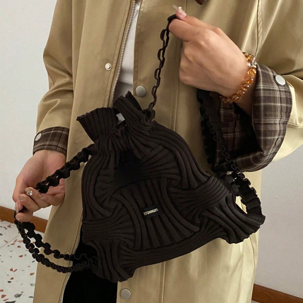 Women Woven Pleated Knitted Backpack Handbag