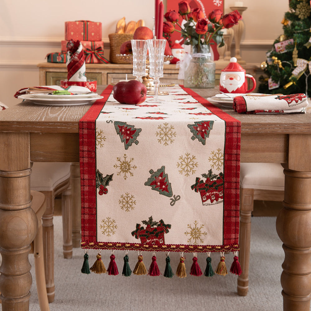 Christmas Jacquard Tassel Table Runner