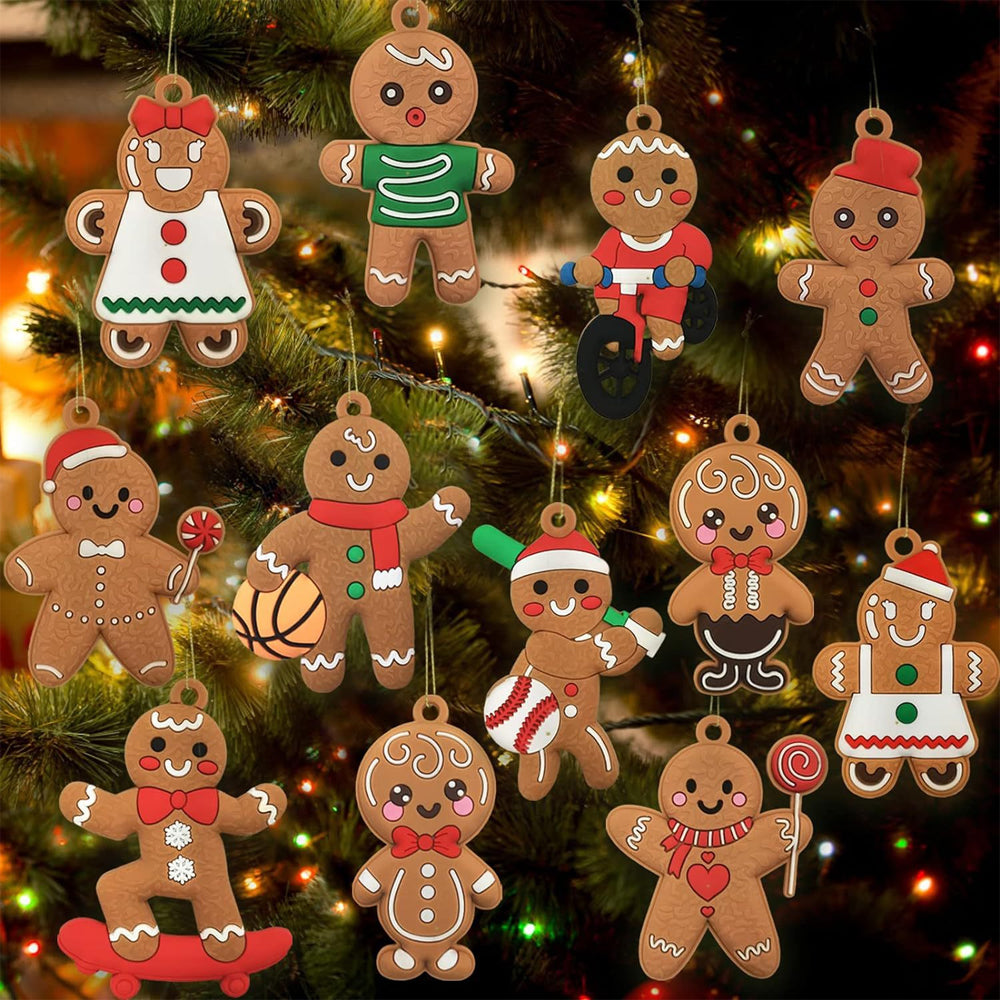 12Pcs Gingerbread Man Christmas Tree Hanging Pendants