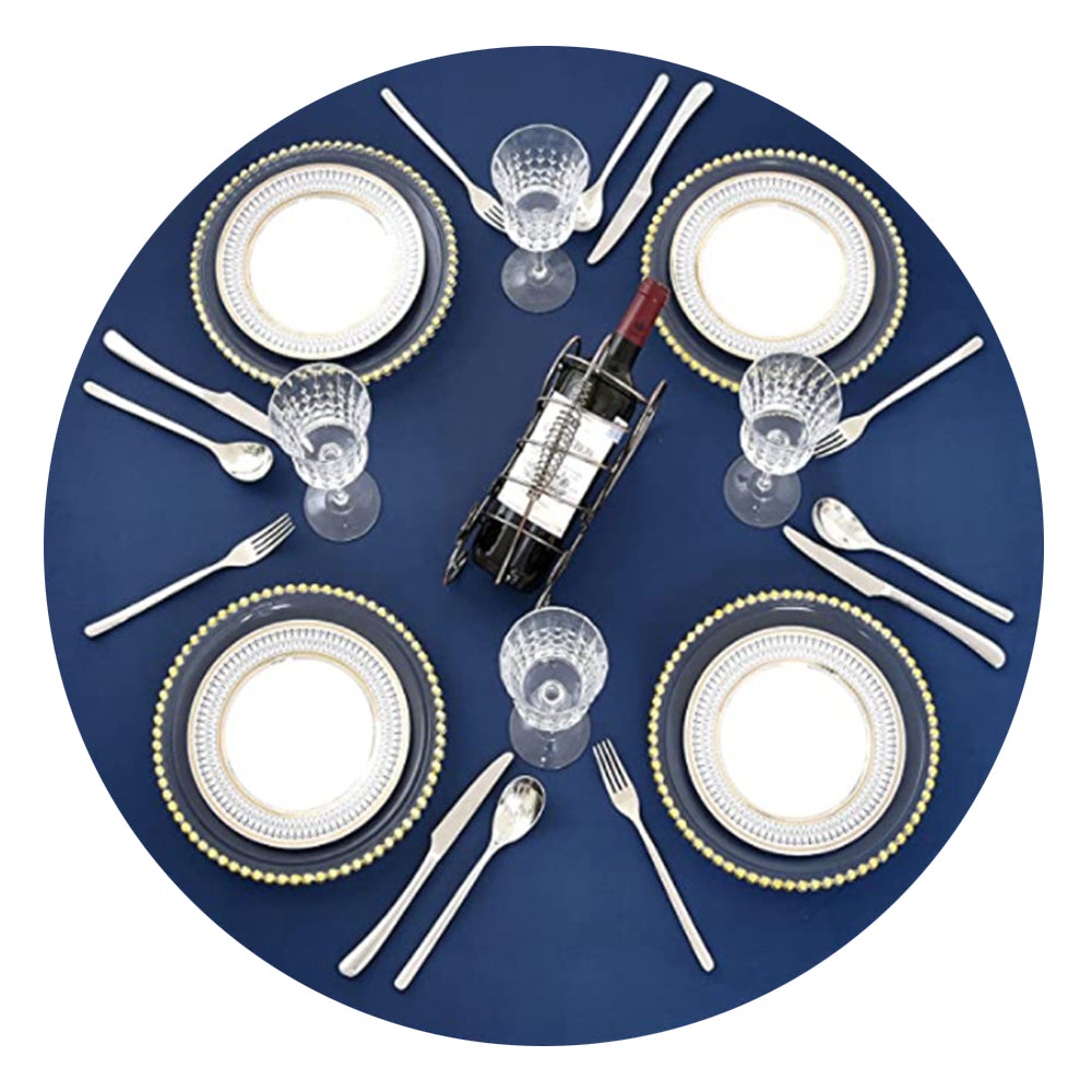 Waterproof Wipeable Elastic Edge Round PVC Print Tablecloth for Kitchen