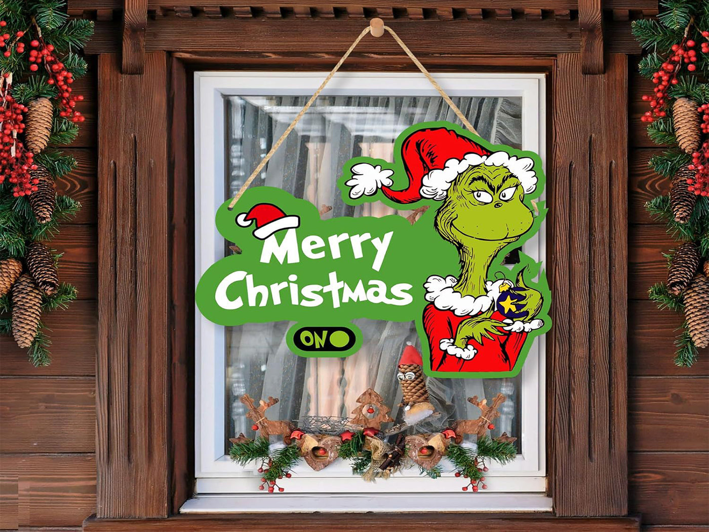 Grinch Inspired Xmas Wooden Door Sign Hanging Decoration
