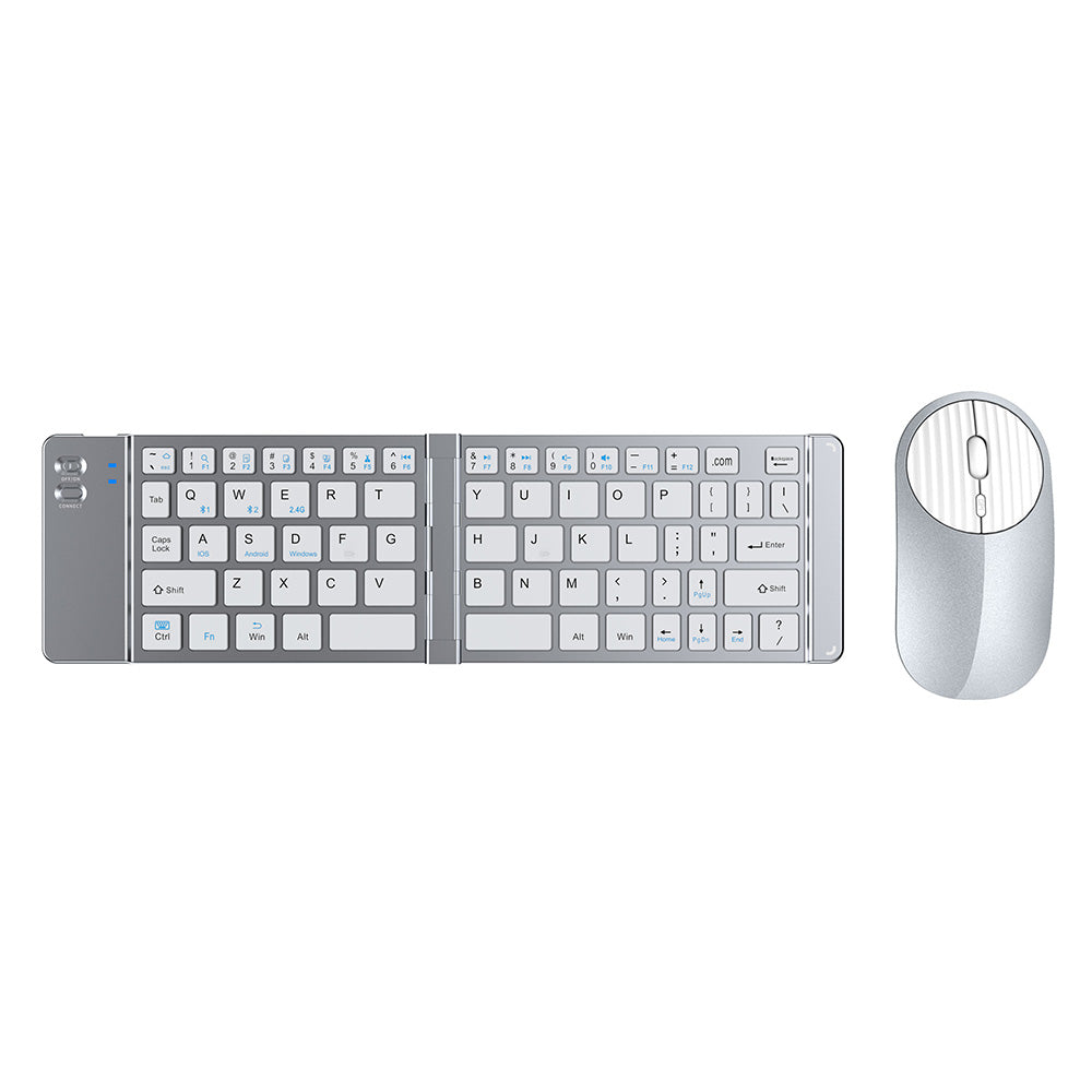 Foldable Wireless Keyboard Mouse Set Tri-Mode Bluetooth 2.4G Rechargeable