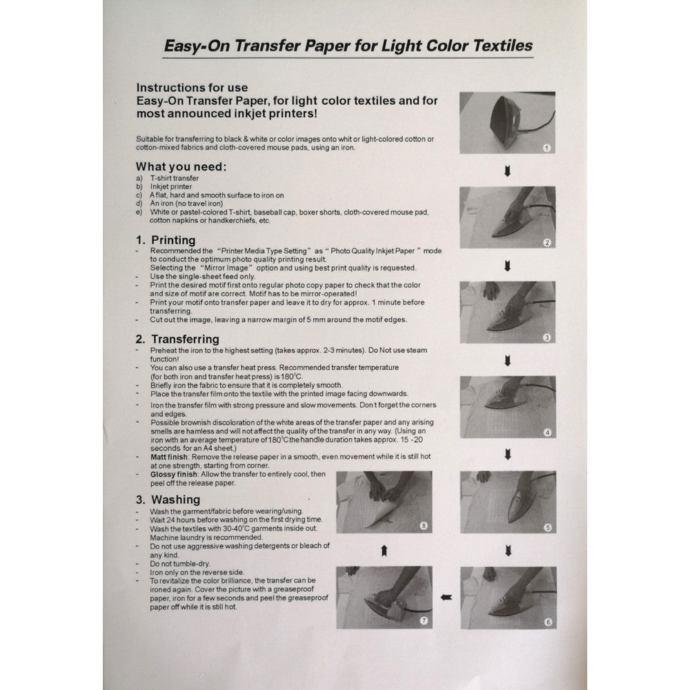 20 Sheets Printable Light T Shirt Iron Heat Transfer Print A4 Paper
