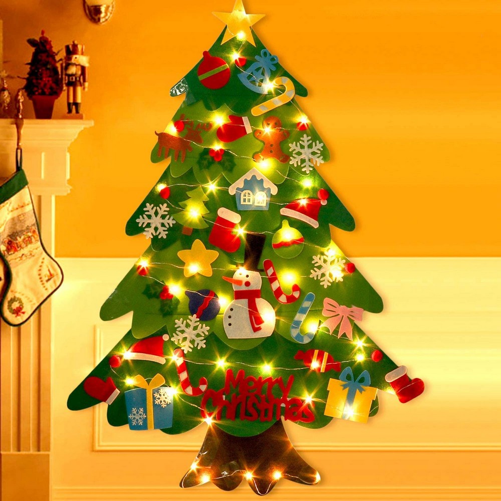 2Pcs DIY Felt Xmas Tree Christmas Ornaments Set with Light