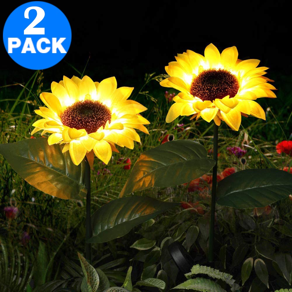 2Pcs Solar Sunflower Garden Stake Lights 8LED Powered Outdoor LED Decor