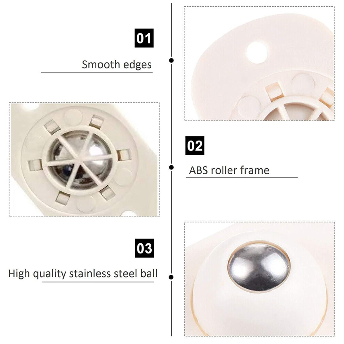 16Pcs Stainless Steel 360 Degree Rotation Universal Ball Wheels