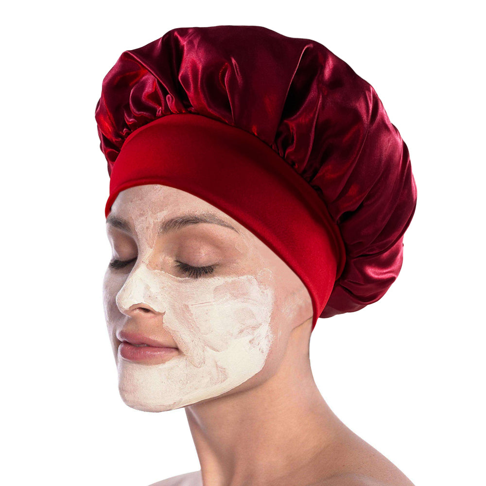 4Pcs Solid Color Women Satin Sleeping Cap Wrap Hair Bonnet Elastic Headwear