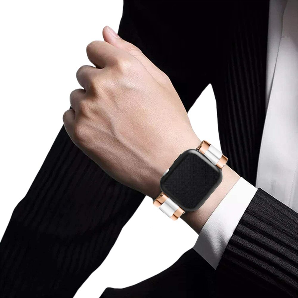 2Pcs Stainless Steel Watch Band Metal Strap for iWatch 7 Series-Black and White