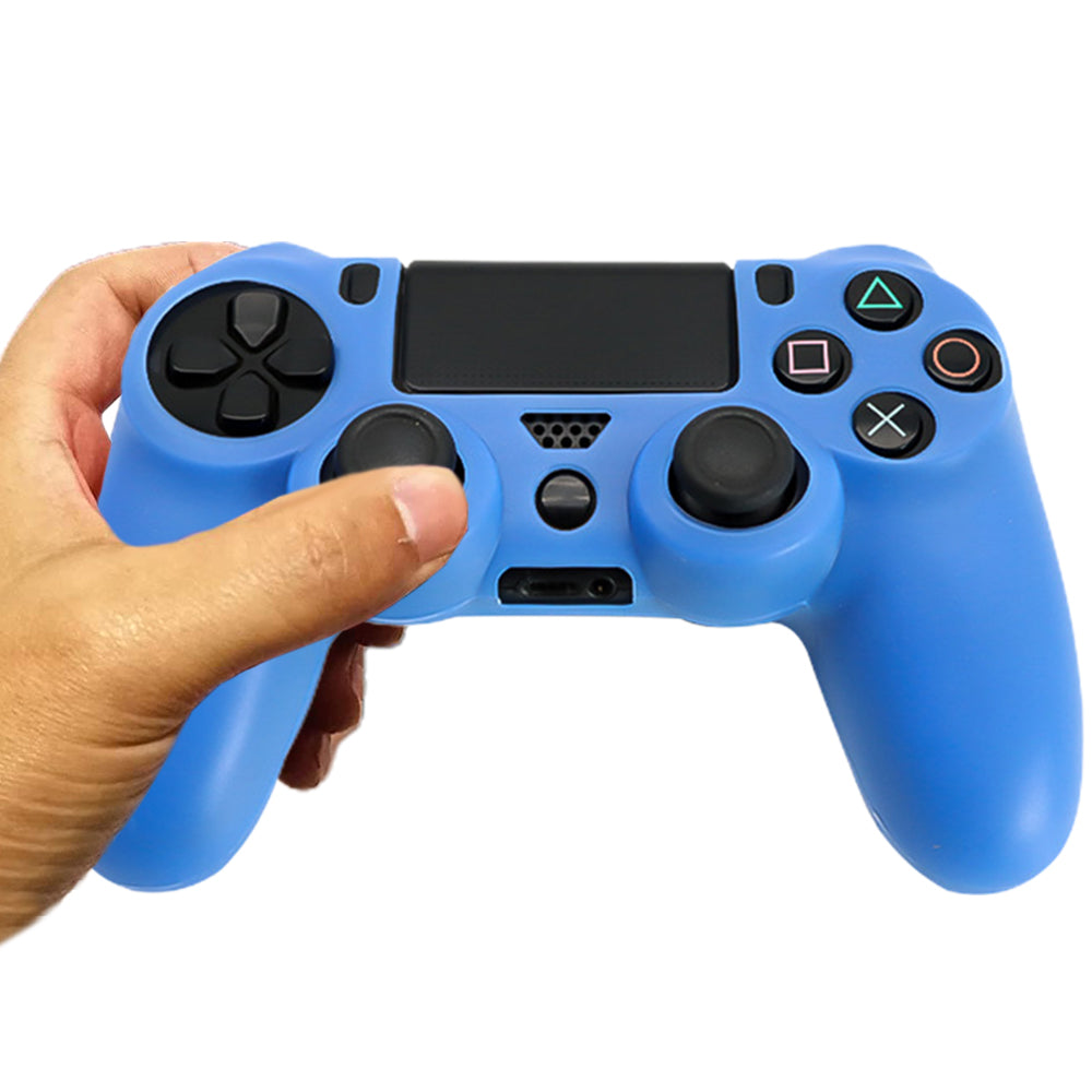 2Pcs Soild Color Soft Silicone Cover Grip Protector Case for PS4 Controller-Blue and Purple