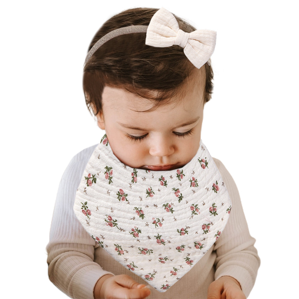 Cotton Kids Feeding Triangle Bandana Drool Bibs Burp Cloths with 2 Headbands