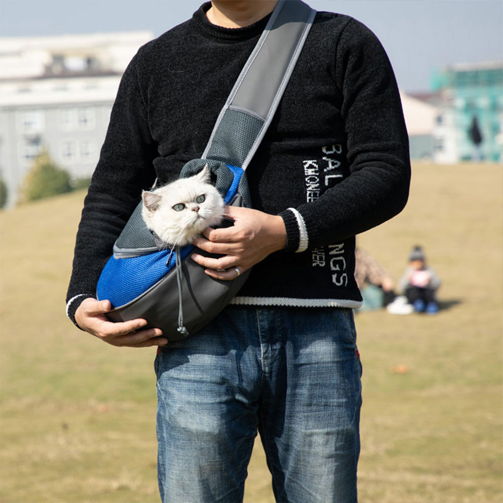 Pet Sling Carrier Bag with Phone Holder Cat Carrier Dog Carrier-Blue