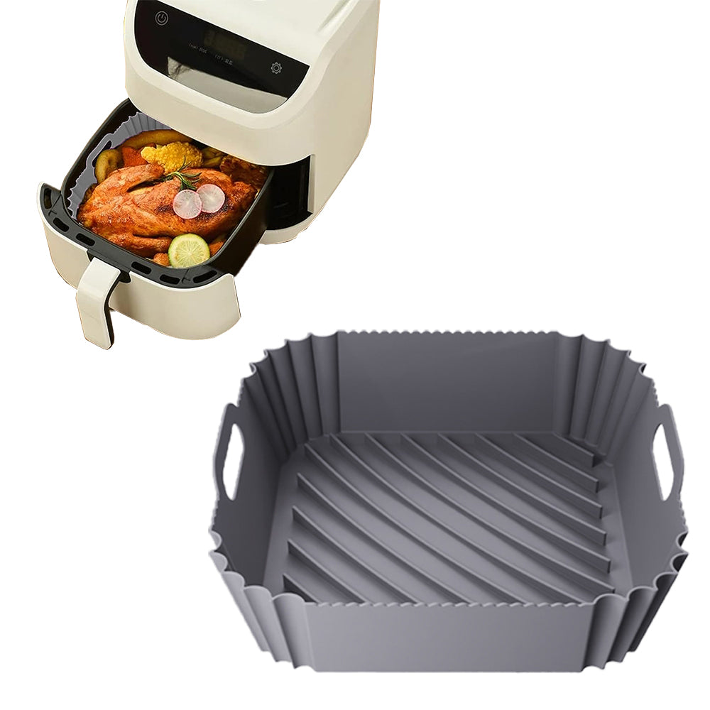 2Pcs Reusable Square Durable Air Fryer Silicone Liners-Black and Grey