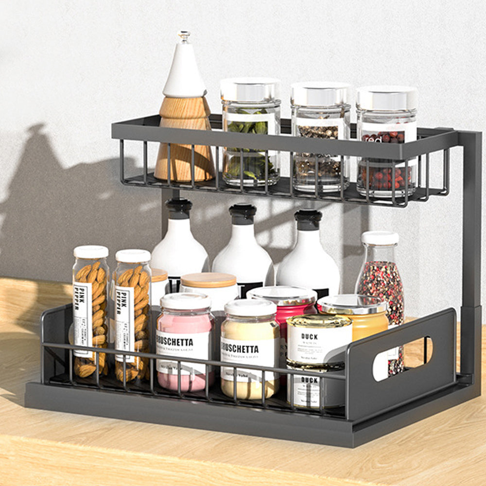 Under Sink Organizers 2-Layer Slide Cabinet Basket Storage Rack for Kitchen Bathroom