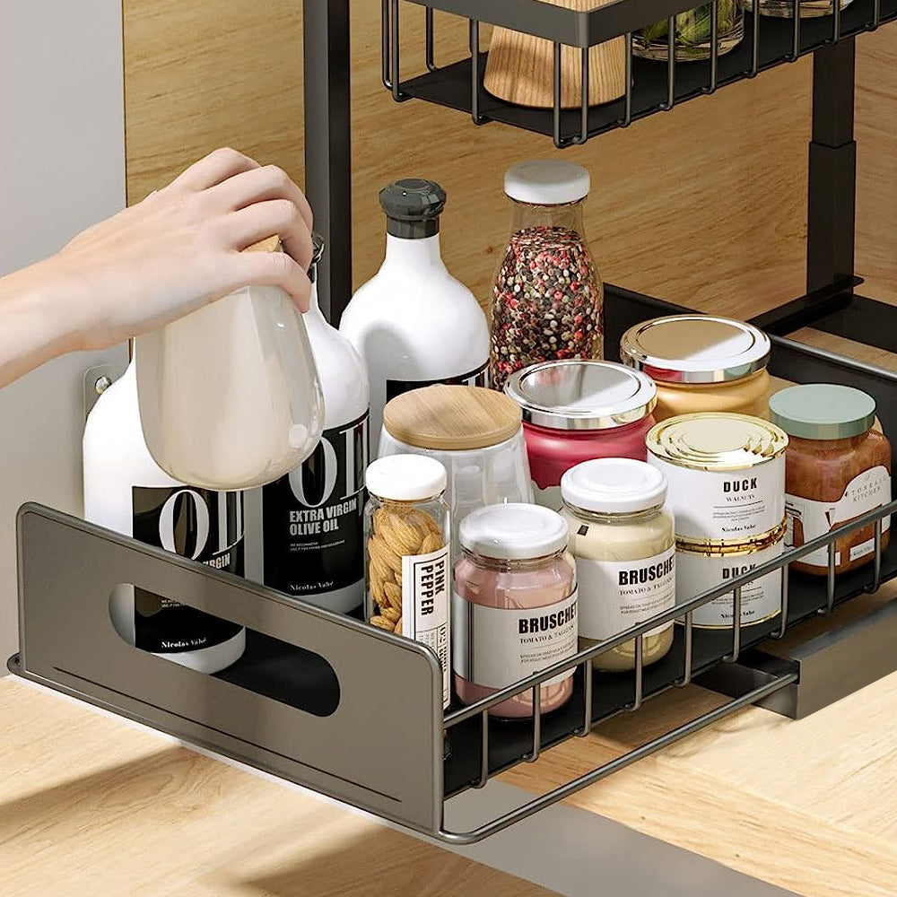 Under Sink Organizers 2-Layer Slide Cabinet Basket Storage Rack for Kitchen Bathroom