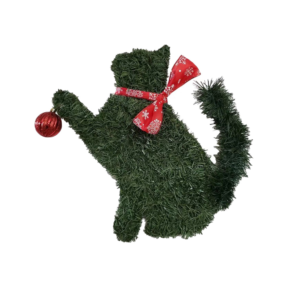 Cat/Dog Shaped Christmas Wreath-Cat with Snowflake Pattern Bow